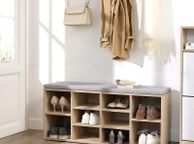 main image for ad Padded shoe bench natural-grey  shoe bench, shoe rack, shoe storage, bench, 10 compartments, with upholstery, for the entrance area, hallway, bedroom, 104 x 30 x 48 cm, wood look