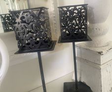 ShabbyChic Set of 2 Candle holders perfect indoors or outdoors on a table setting dining outside
