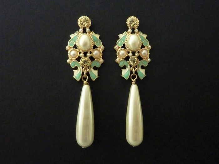 Art Deco Art Nouveau Style Pearl Drop Earrings