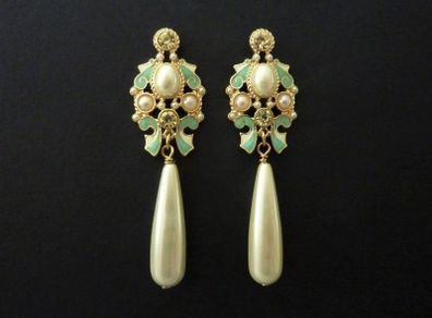 Art Deco Art Nouveau Style Pearl Drop Earrings