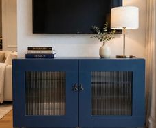Rare Solid Wood IKEA Besta Vara - Made in Italy 1999 - Navy Reeded Glass TV Unit