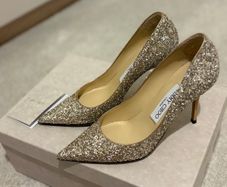 Pre owned Jimmy Choo Agnes Glitter 85 in Ballet Pink UK 34/2.5