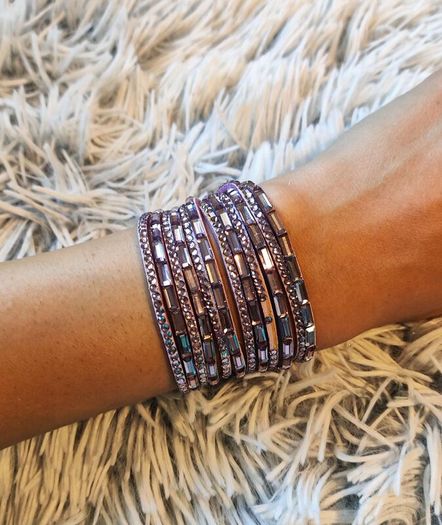 Purple Boho Multi-Layer Leather Bracelet with Rhinestones