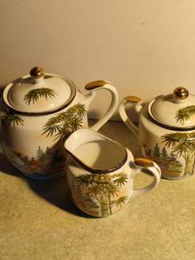 Rare Hayashi Kutani Japanese Design Porcelain Bone China Tea Set