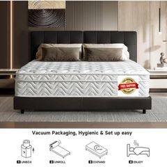King Size Hybrid Mattress, 10.2 Inch with Breathable Foam and Pocket Spring, Medium Firm, 150x200x26cm