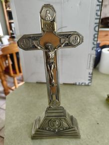 Rare find Crucifix of Lourdes, Art Deco period from the 1920s Materials: Metal