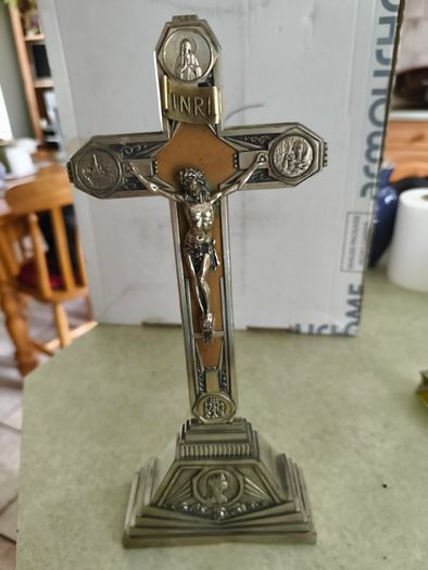 Rare find Crucifix of Lourdes, Art Deco period from the 1920s Materials: Metal
