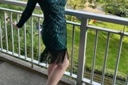 Sequined Fringed Emerald Green Party Dress