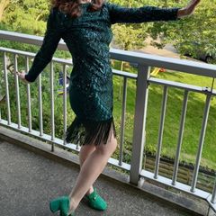 Sequined Fringed Emerald Green Party Dress