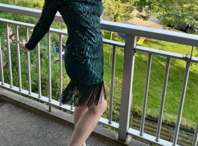 Sequined Fringed Emerald Green Party Dress