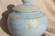 A studio pottery vase with its lid (excellent condition, no damage).