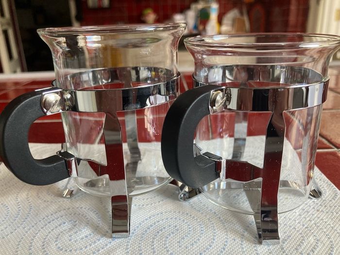 Fancy Coffee Glasses with Chrome Handle