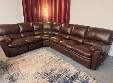 Luxurious Deep Brown Real Leather Corner Sofa