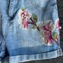Monday Denim Shorts XS Embroidered Floral & Bird Design Image 2