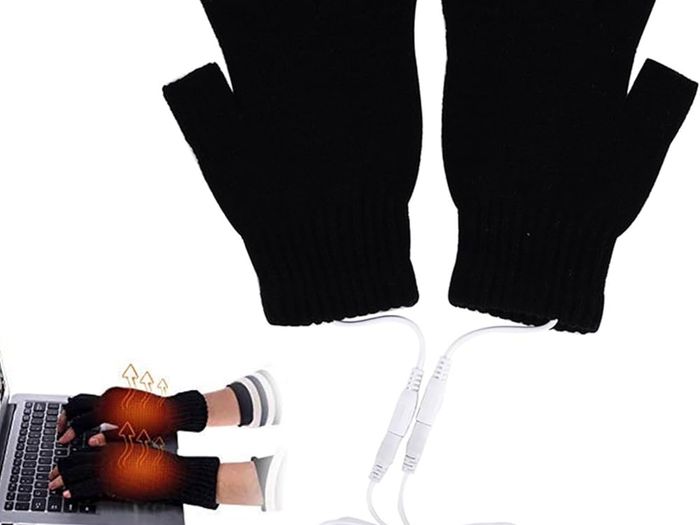 Heated Gloves via USB Mittens, Unisex for Men and Women, Winter Mittens for Warm Hands, Warm, for Working on Laptop, Fingerless, Knitted Gloves, Washable