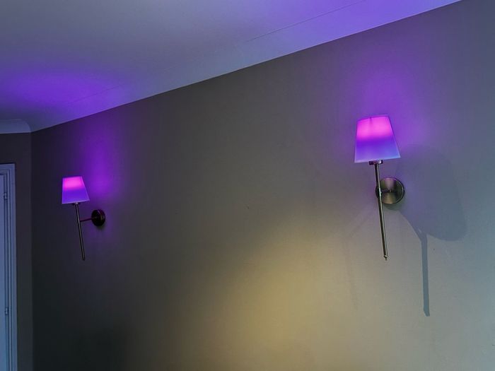2 Brass Wall Lamps with Colour-Changing Rechargeable Bulbs (No Wiring Needed)