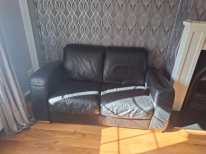 FREE - Natuzzi Black Leather 2 Seat Sofa