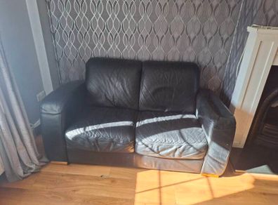 FREE - Natuzzi Black Leather 2 Seat Sofa