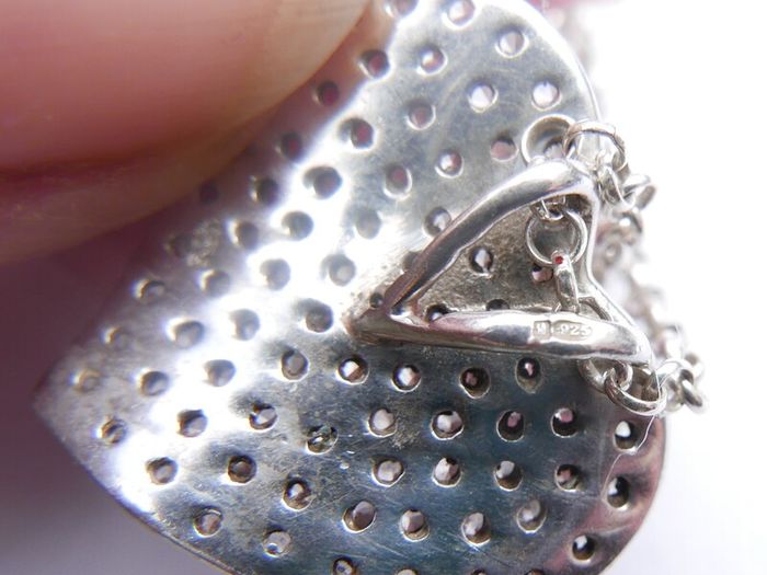 Vintage Sterling Silver 925 Cubic Zirconia Heart Set ring and chain with pendant 12,24g - lent 24" - size O