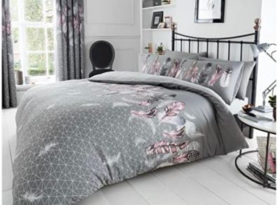 Premium Printed Bedding Sets Double Size, Feather Duvet Quilt Cover, Cotton Blend Bed Covers, Grey MULTIPLE COLOURS/SIZES AVAILABLE (FREE POSTAGE)