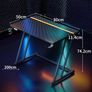Gaming Desk with LED Lights & Power Outlet, Gaming Table with Cup Holder and Headphone Hook, Double Z Frame Design Computer Desk Carbon Fiber Black 80 cm Image 3