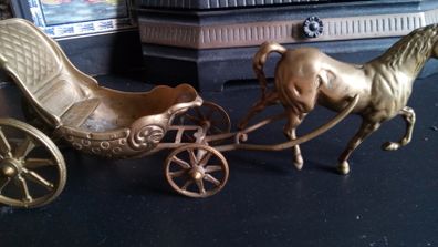 Vintage Brass Horse and Carriage.