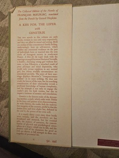 A Kiss For The Leper And Genetrix. Translated By Gerard Hopkins. First Edition English Version 1950 Hardback With Dustjacket In Fair Condition.  See Photos For Same.