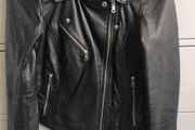 Zara Black Genuine Leather Biker Jacket - Size S Fits XS