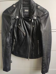 Zara Black Genuine Leather Biker Jacket - Size S Fits XS