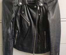 Zara Black Genuine Leather Biker Jacket - Size S Fits XS