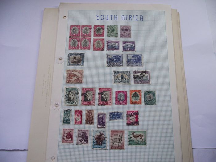 A collection of stamps from Northern Rhodesia, Southern Rhodesia, Rhodesia, South Africa and Nyasaland on loose pages