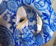 Pair Antique German Cobalt Blue Westerwald Ewers