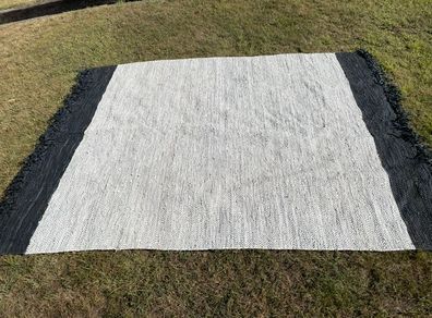 Large Grey & Black Braided Leather Rug (7.5' x 9.5')