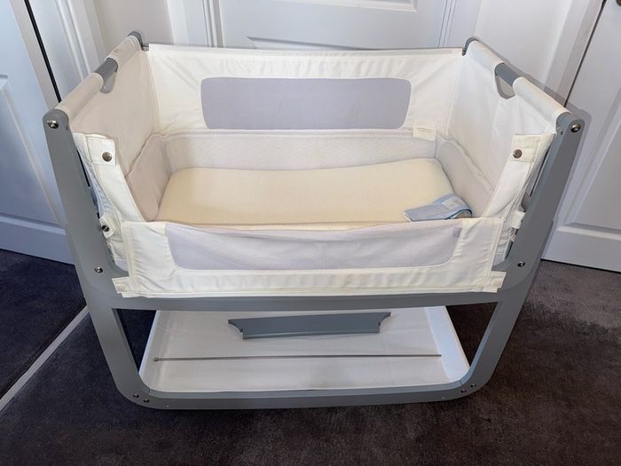 Snuzpod 3 Bedside Crib Grey and Mattress and Accessories