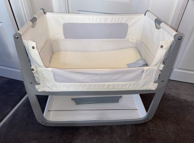 Snuzpod 3 Bedside Crib Grey and Mattress and Accessories