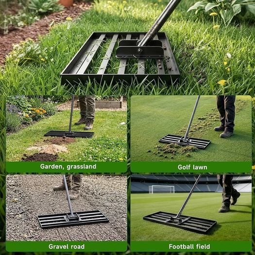 Lawn Leveling Rake Level Your Lawn 3X Faster, Perfect Weight Balance, Heavy Duty Gardening Tools with Adjustable Handle, Not Too Heavy, Not Too Small,Easy Soil & Sand Spreading for Garden Yard Golf