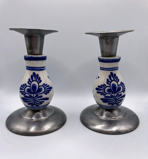 Vintage ceramic and pewter candlestick  holders
