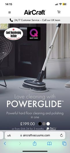 AirCraft PowerGlide Cordless Hard Floor Cleaner  - Cleaning And Buffering Around 20 Square Metres Per Minute