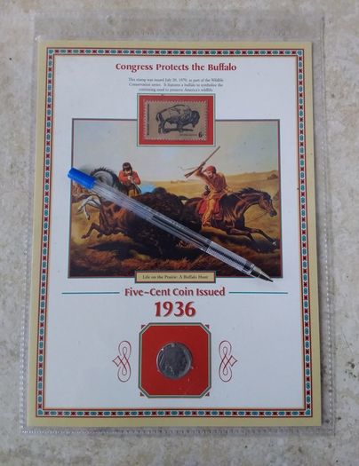 U.S.A. Mint Stamps : Buffalo Nickel : Stamp And Coin Panel , " Congress Protects The Buffalo "