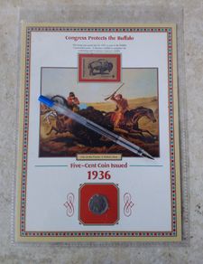U.S.A. Mint Stamps : Buffalo Nickel : Stamp And Coin Panel , " Congress Protects The Buffalo "
