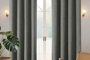 100% Blackout Lined Curtains W66 x L84 Inch Drop, Linen Look Eyelet Thermal Insulated Curtains with Coating Back Layer for Light Blocking Noise Reduction, Grey - 2 Panels