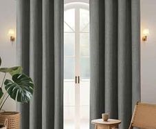 100% Blackout Lined Curtains W66 x L84 Inch Drop, Linen Look Eyelet Thermal Insulated Curtains with Coating Back Layer for Light Blocking Noise Reduction, Grey - 2 Panels
