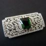 Art Deco Vintage Style Emerald Stone Silver Brooch Pin Image 5