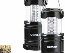 2 Pack LED Camping Lantern, Survival Kit for Emergency, Storm, Outages, Outdoor Portable Lantern, 6 AA Batteries Included (Black, Collapsible)