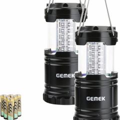 2 Pack LED Camping Lantern, Survival Kit for Emergency, Storm, Outages, Outdoor Portable Lantern, 6 AA Batteries Included (Black, Collapsible)