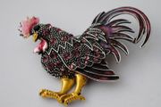 Enamel Rooster Brooch with Rhinestones