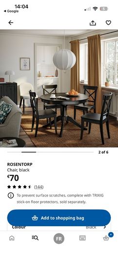 3 black chairs Ikea with cushions