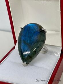 Labradorite Solitaire Ring in Platinum Overlay Sterling Silver