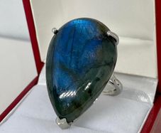 Labradorite Solitaire Ring in Platinum Overlay Sterling Silver