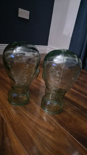 2 x Green Glass Head decorative display